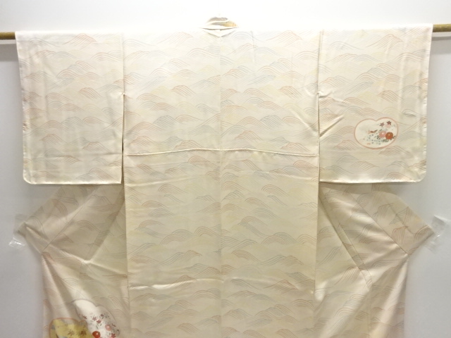  未使用品　波に花・鴛鴦模様刺繍訪問着